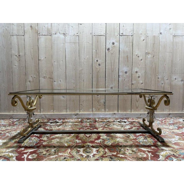 Gold-Plated Metal and Glass Coffee Table attributed to Baguès For Sale - Image 4 of 10