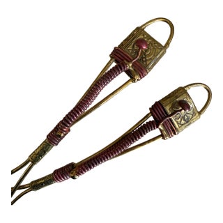 Vintage Brass Salad Servers With Red Wire Wrapped Handles Boho Tableware For Sale