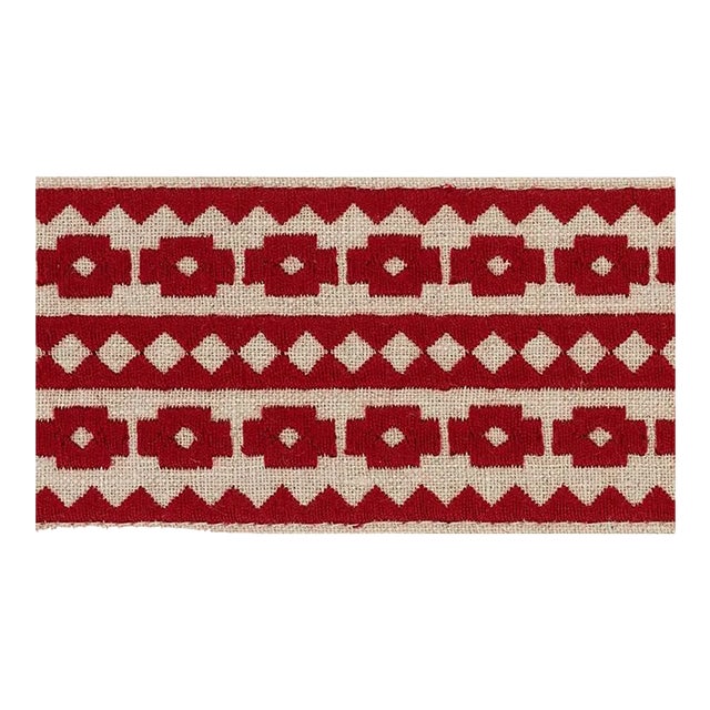 Sample - Schumacher Talitha Tape in Red on Natural For Sale