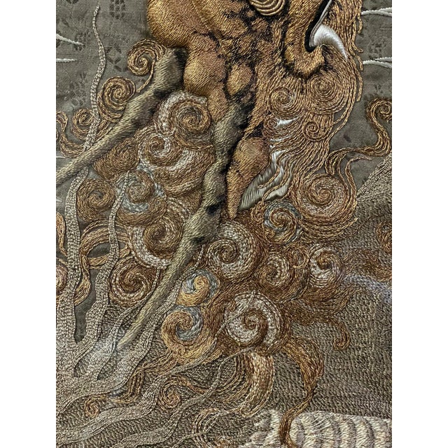 Green Massive Japanese Embroidery Tapestry Display Box Meiji Period For Sale - Image 8 of 18