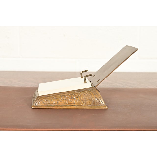 Metal Tiffany Studios New York Zodiac Pattern Bronze Perpetual Desk Calendar or Memo Pad Holder For Sale - Image 7 of 13
