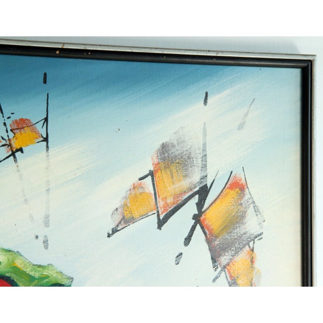 Large Scale Vintage 1970's Ski School Acrylic on Canvas Painting For Sale In Providence - Image 6 of 11