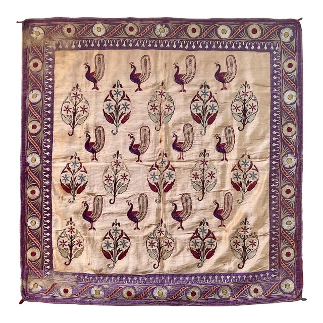 Antique Indian Silk Embroidery Textile, Framed For Sale