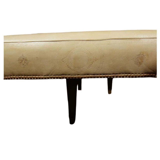 French Jansen Style L Shape Leather Bench With Nailhead Detail For Sale - Image 3 of 5