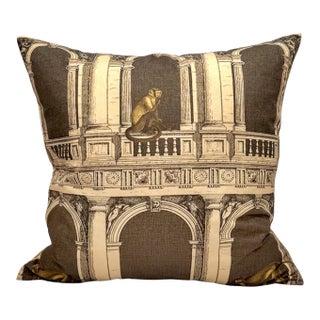 Cole & Son Fornasetti "Procuratie e Scimmie" Architectural Monkey Silk Pillow For Sale
