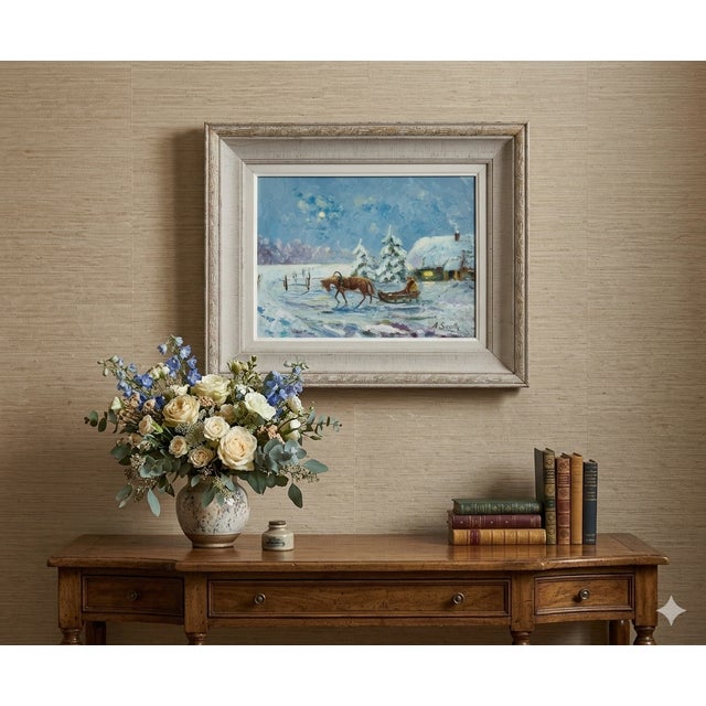 Mid-Century Modern 1960s Arvids Skulte Original Oil on Canvas - "Ziemā" (Winter Sleigh Scene) 18” X 22” For Sale - Image 3 of 10