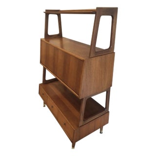 1960s Mid Century Drop Lid Secretariat/Writing Desk, Drawer, Bookshelf Unit For Sale