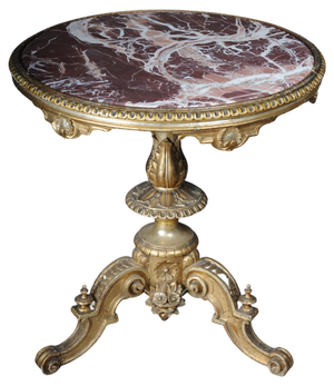 Antique Gilded Side Table with Marble Top, 1860s