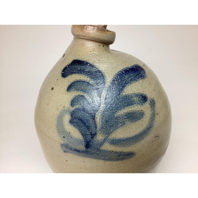Antique Blue Salt Glazed Decorated Stoneware Jug by Cowden & Wilcox Harrisburg, Pennsylvania For Sale In New York - Image 6 of 7