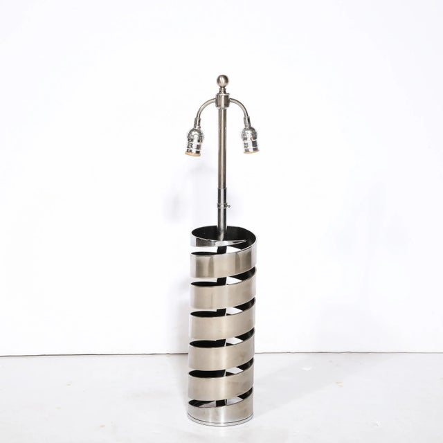 Silver Late 20th Century Modernist Torqued Spiral Form Table Lamp in Satin Nickel For Sale - Image 8 of 13