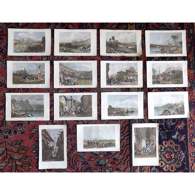 Baby Blue Authentic Antique Early J.D.Harding 19th Century Hand Colored Engraved Views of France - Set of 15 For Sale - Image 8 of 8