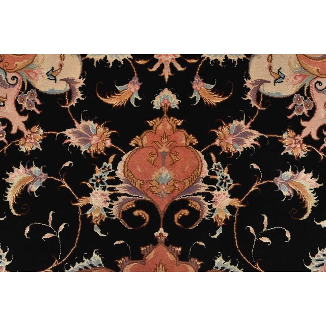 Textile Fine Tabriz Rug 5′ X 6’8” Black Wool/Silk Traditional Hand-Knotted Carpet For Sale - Image 7 of 15