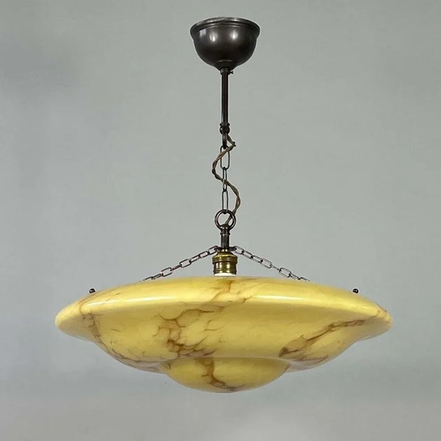 Marbled Opaline and Burnished Brass Pendant, Germany, 1930s For Sale - Image 3 of 17