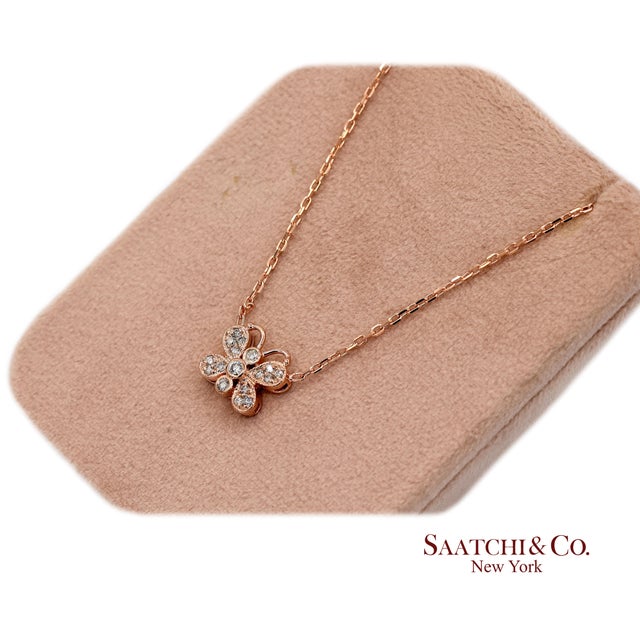 14k(585) Rose Gold Natural Diamond Butterfly Pendant Necklace With Chain For Sale - Image 10 of 12