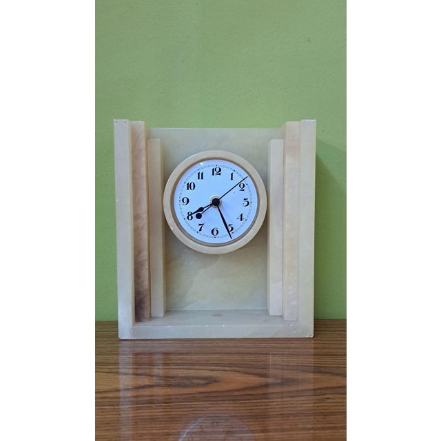 Beige Vintage Alabaster Table Clock, 1985 For Sale - Image 8 of 8
