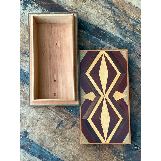 Vintage Marquetry Wood Diamond Box For Sale - Image 9 of 12