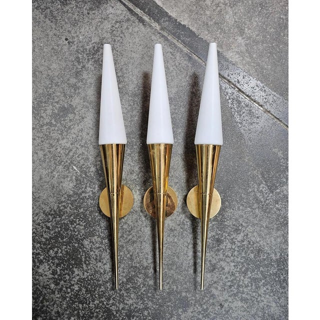 Mid-Century Modern Brass and Opaline Glass Sconce by Limburg, 1960s For Sale - Image 12 of 14