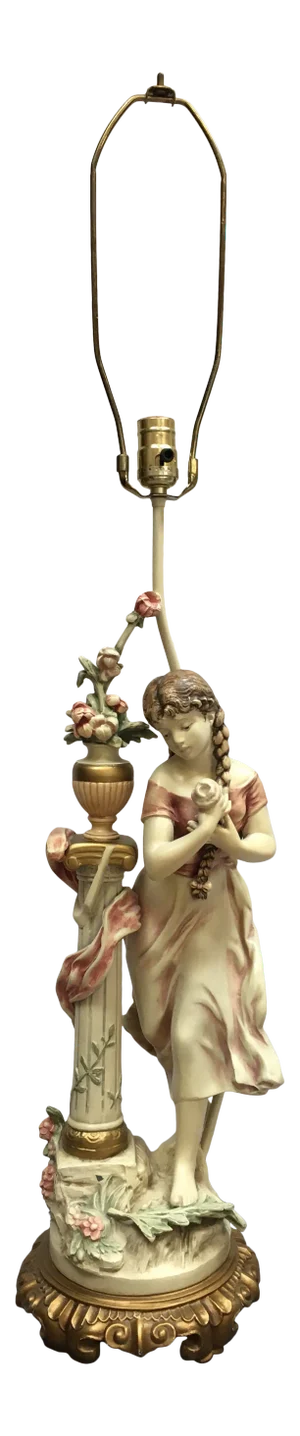 Large Vintage L & F Moreau Hand Painted Spelter Girl Table Lamp