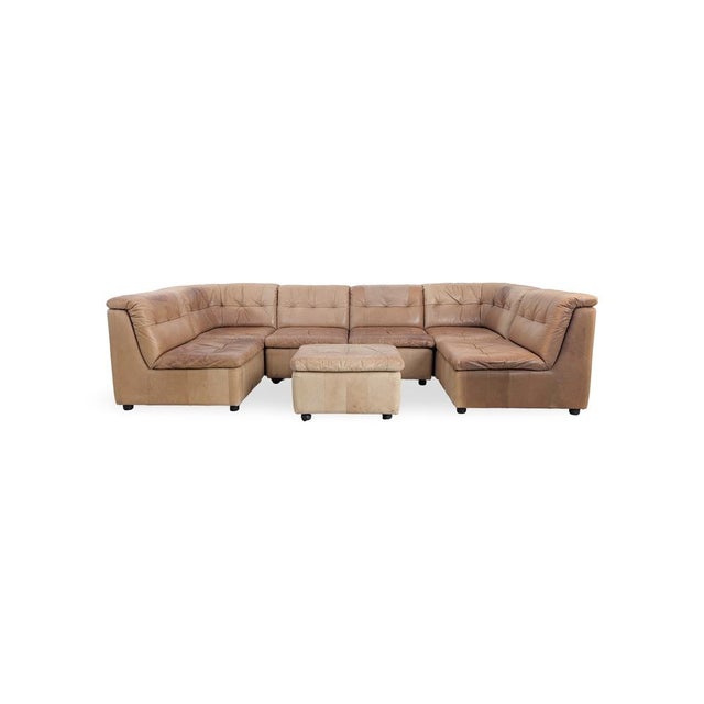 Mid-Century Modern Mid-Century Modular Corner Sofa in Brown Leather, Set of 7 For Sale - Image 3 of 11