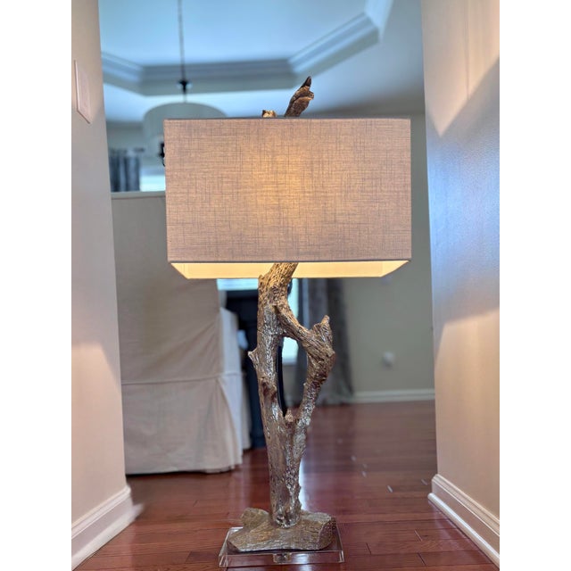 Contemporary Organic Modern Regina Andrew Tall Amber Silver Toned Driftwood Style Table Lamps For Sale - Image 3 of 8