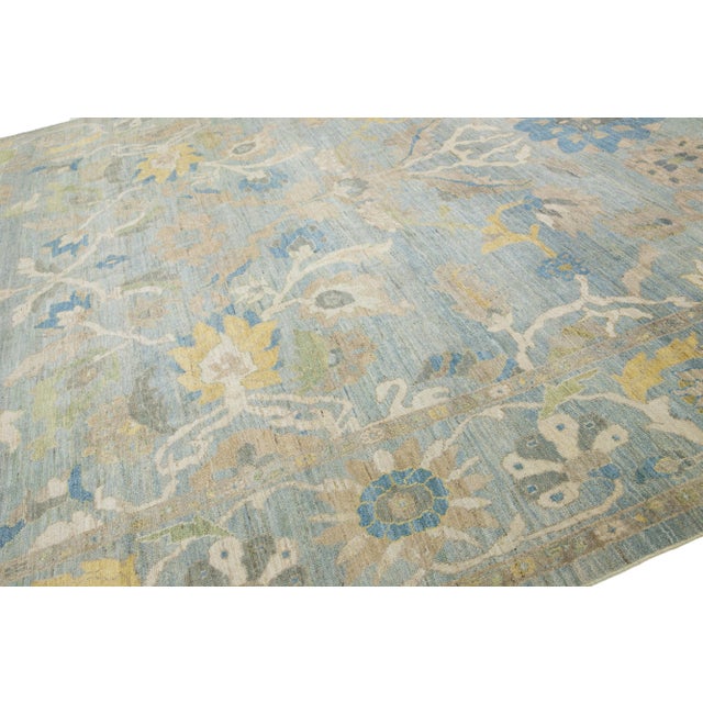 13 X 15 Light Blue Contemporary Sultanabad Floral Wool Rug by Apadana For Sale - Image 9 of 10