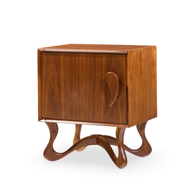 Vladimir Kagan Style Mid Century Sculpted Walnut Nightstands - Pair For Sale - Image 9 of 11