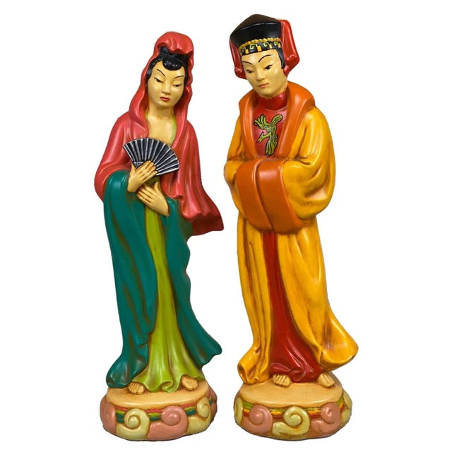 Vintage Chinese Immortal Figural Man & Women Pottery Sculptures - a Pair For Sale - Image 10 of 10