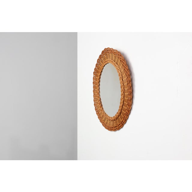 Wood Small Mid-Century Rattan Mirror, France, 1960s For Sale - Image 7 of 11