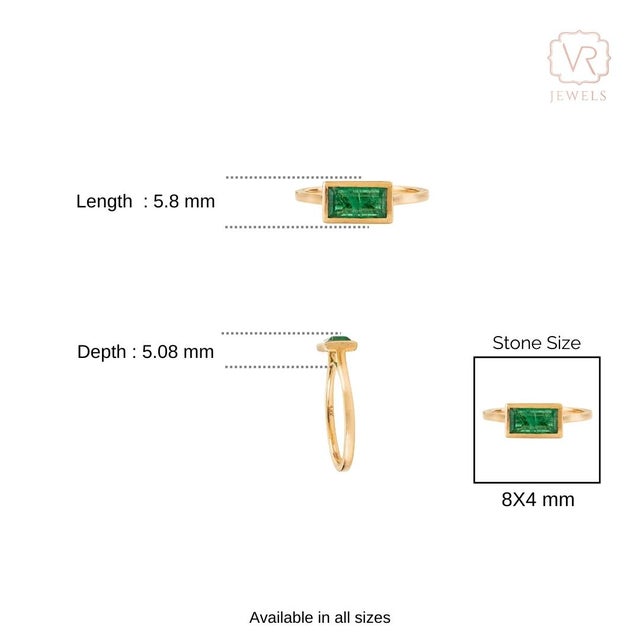 Early 21st Century 8x4 Mm Deep Green Emerald Ring in 14k Gold Size 6 For Sale - Image 10 of 15