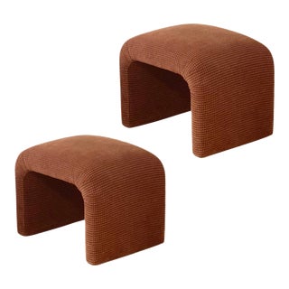 1980s Vintage Karl Springer Style Waterfall Upholstered Ottomans - a Pair For Sale