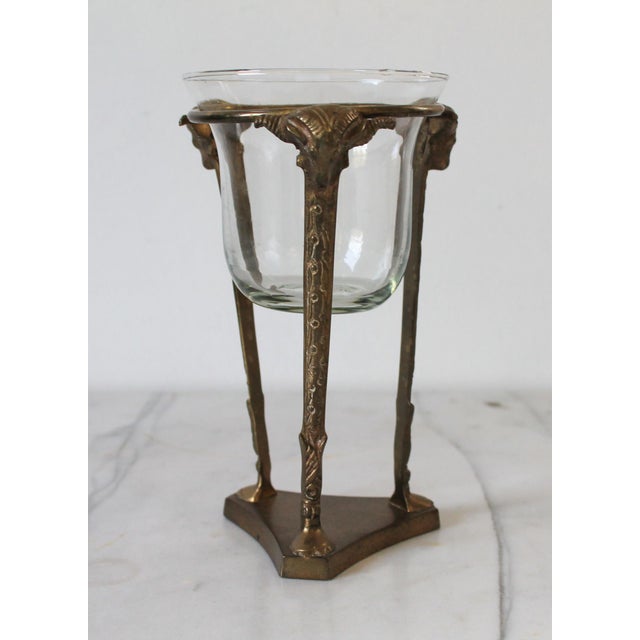 Hollywood Regency Vintage Solid Brass Stand With Rams Head and Feet Tea Light Holder For Sale - Image 3 of 11