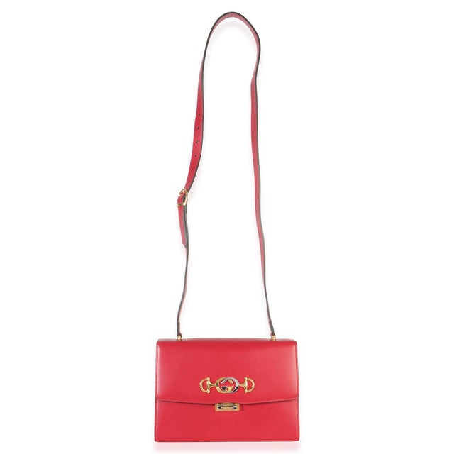 Red Red Smooth Calfskin Small Zumi Shoulder Flap Bag For Sale - Image 8 of 9