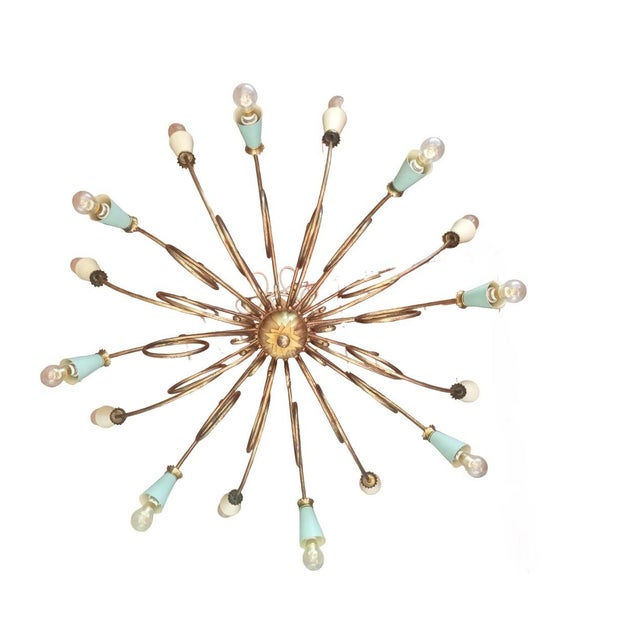 Metal Brass 16-Light Chandelier with Colored Metal Lamp Holder, 1950s For Sale - Image 7 of 18