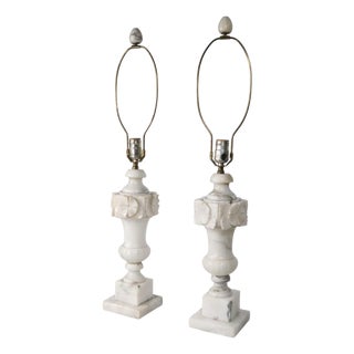 Mid 20th Century Italian Carved Marble Table Lamps - a Pair For Sale