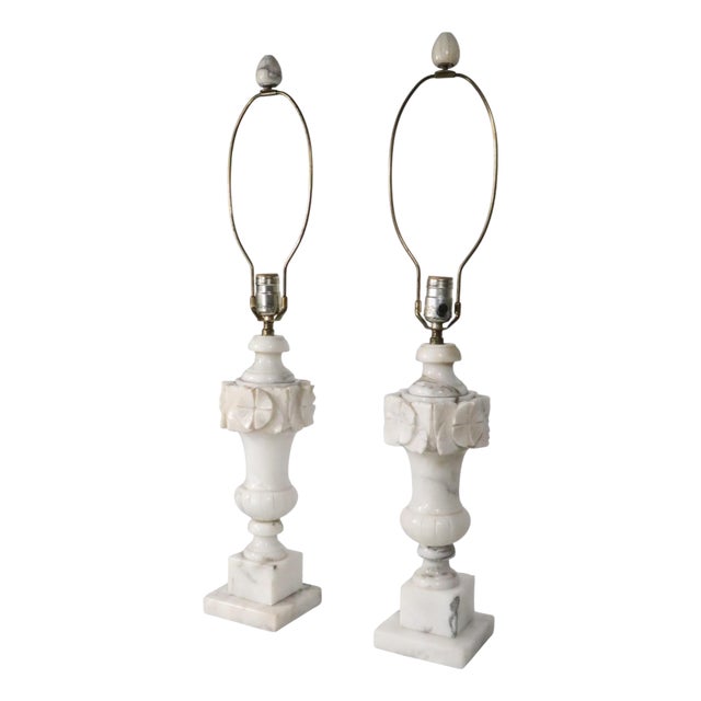 Mid 20th Century Italian Carved Marble Table Lamps - a Pair For Sale