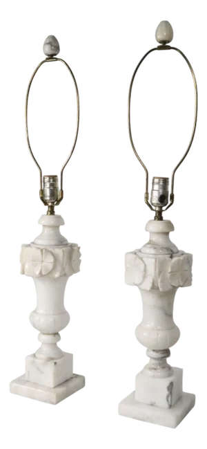 Mid 20th Century Italian Carved Marble Table Lamps - a Pair
