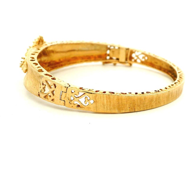 Gold Vintage 14k Gold Diamond and Opal Hinged Bangle Bracelet For Sale - Image 8 of 12