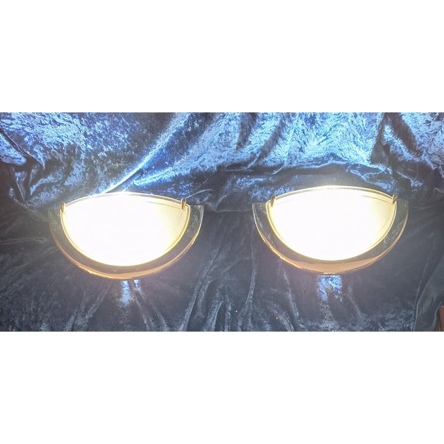 Goldenrod Vintage Italian Wall Lamps with Brass Bracket and White Glass Shade, 2000s, Set of 2 For Sale - Image 8 of 8