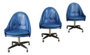 1970s Swivel Desk Chair in Blue Leatherette on Casters, Priced Individually, 3 Available