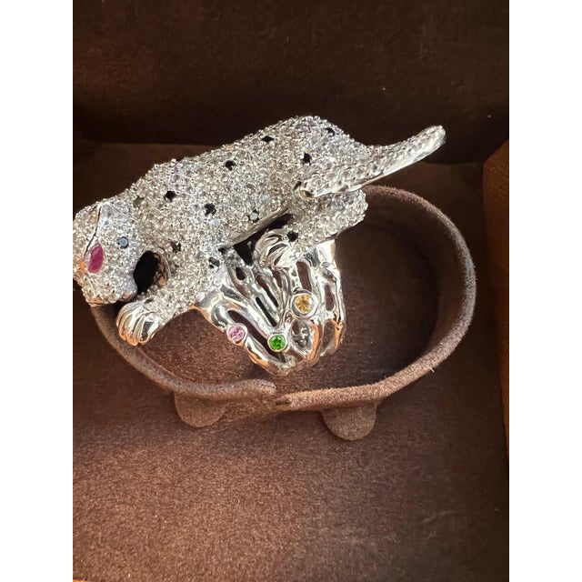 English Bochic “Orient” Vintage White Sapphire & Ruby Panther Ring Set In 18 K Gold & S For Sale - Image 3 of 14