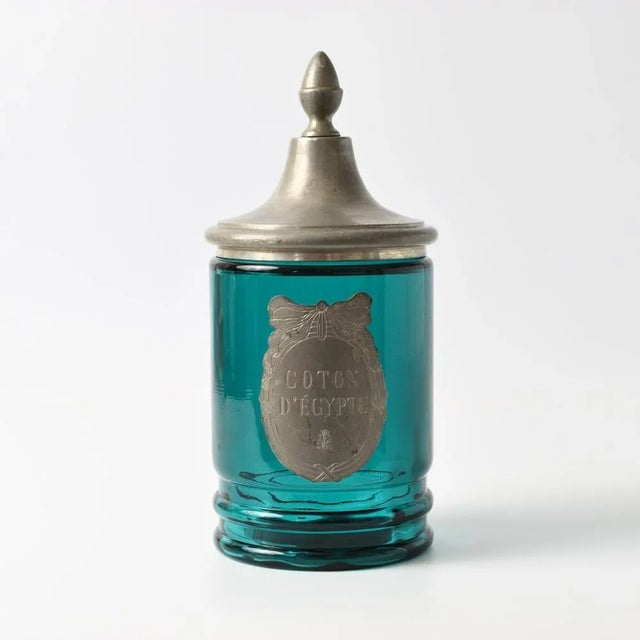 Gray Mid-Century French Turquoise Glass Jar from Letain a La Rose, 1960s For Sale - Image 8 of 8