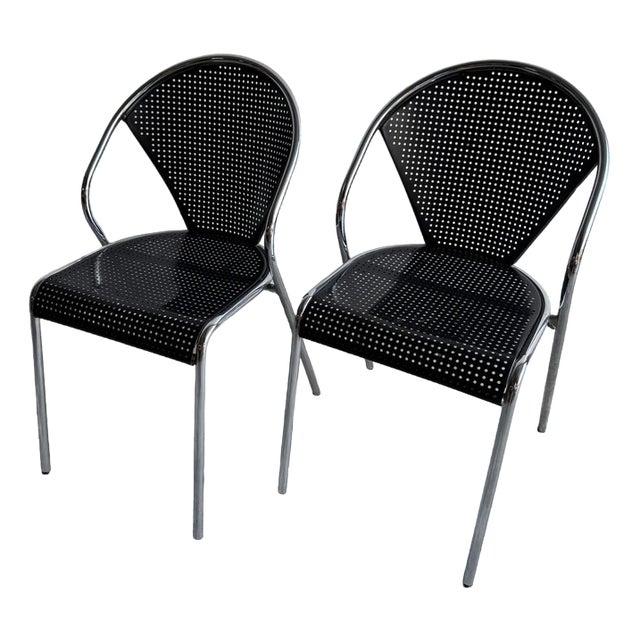 Set of Metal Office Chairs with Peforated Design For Sale