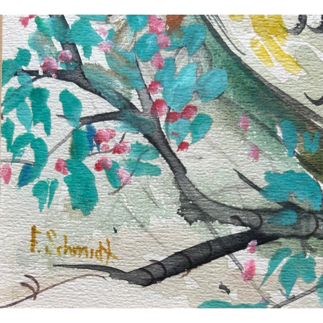 Vintage 1970’s Original Large Watercolor of Owl in Wood Frame For Sale In Philadelphia - Image 6 of 7