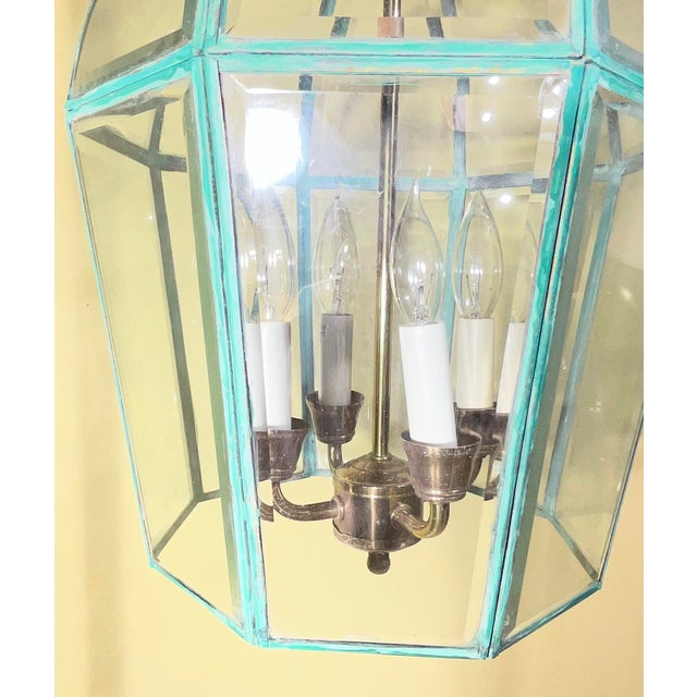 Vintage Hexagonal Solid Brass Hanging Lantern / Dome Pendant Light For Sale - Image 15 of 17