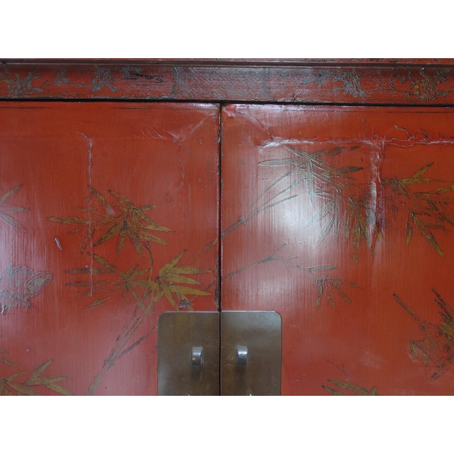 Chinoiserie-Style Hand-Painted Elm Cabinet For Sale - Image 4 of 14