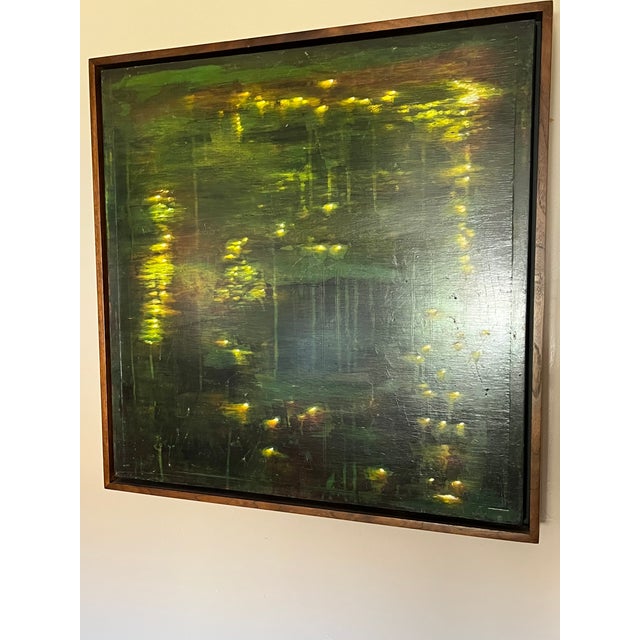 Impressionist 1990's "Lily Pond" Oil on Board in Walnut Artist Frame For Sale - Image 3 of 13