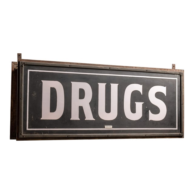 Early 20th Century Chicago Milk Glass Pharmacy Drugs Sign For Sale