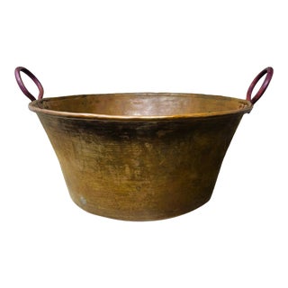 Antique French Hand-Hammered Copper Cauldron Bucket With Iron Handles For Sale