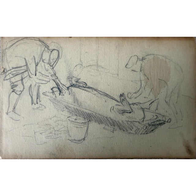Heinrich Pforr, 4 Drawings on 2 Sheets Home Slaughter of a Pig, Pencil For Sale - Image 7 of 11