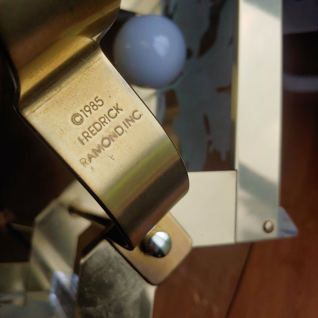 Metal 1980s Postmodern Fredrick Ramond Glass Brass Chandelier For Sale - Image 7 of 7